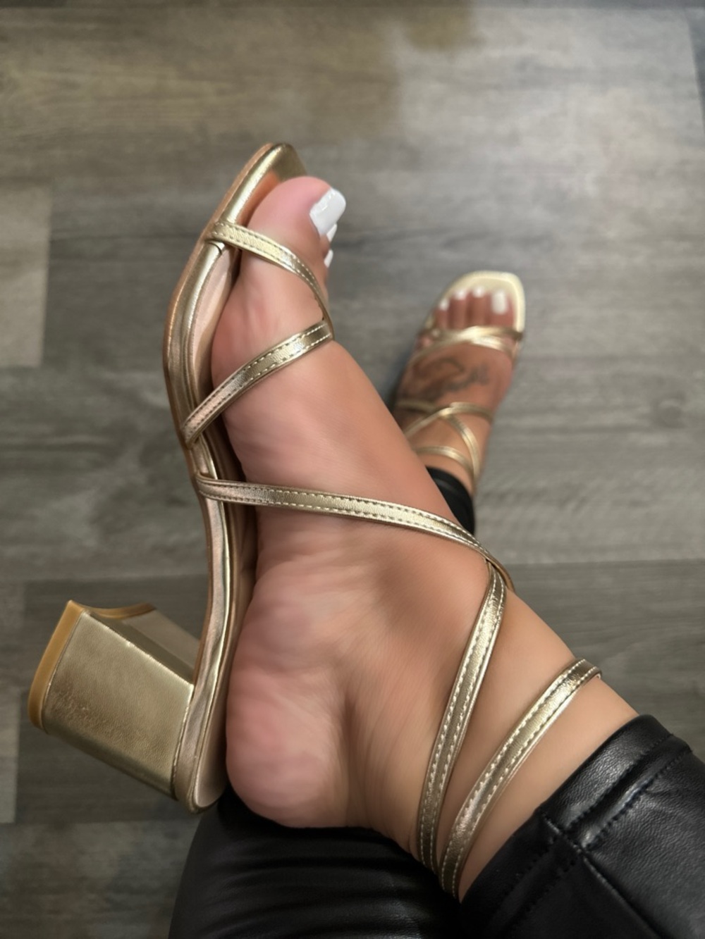 NEW! Metallic Gold Strappy Mid Chunky Heels - Minimalist Ankle Strap Sandals
